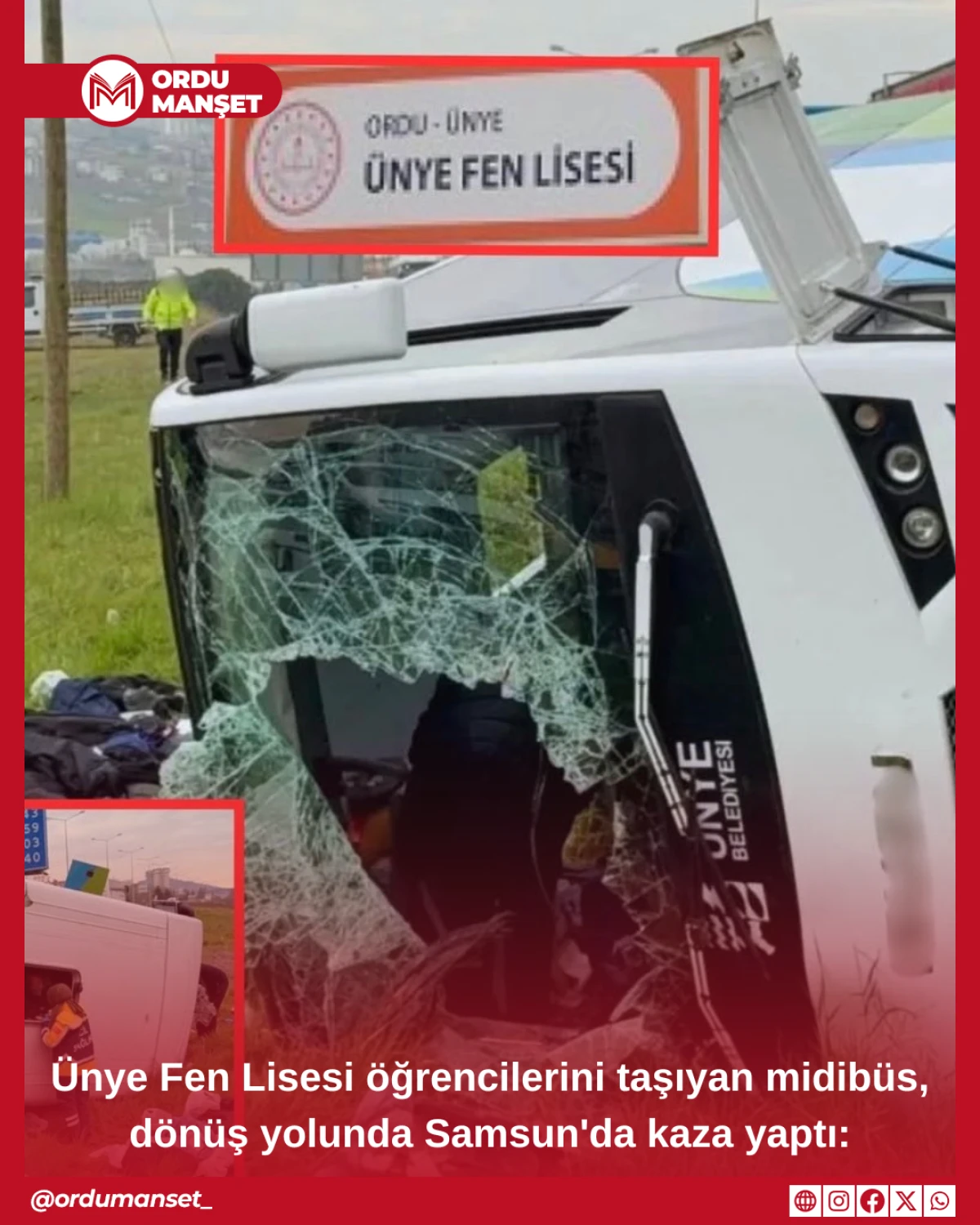 &Uuml;nye Fen Lisesi &ouml;ğrencilerini taşıyan midib&uuml;s, d&ouml;n&uuml;ş yolunda Samsun'da kaza yaptı: